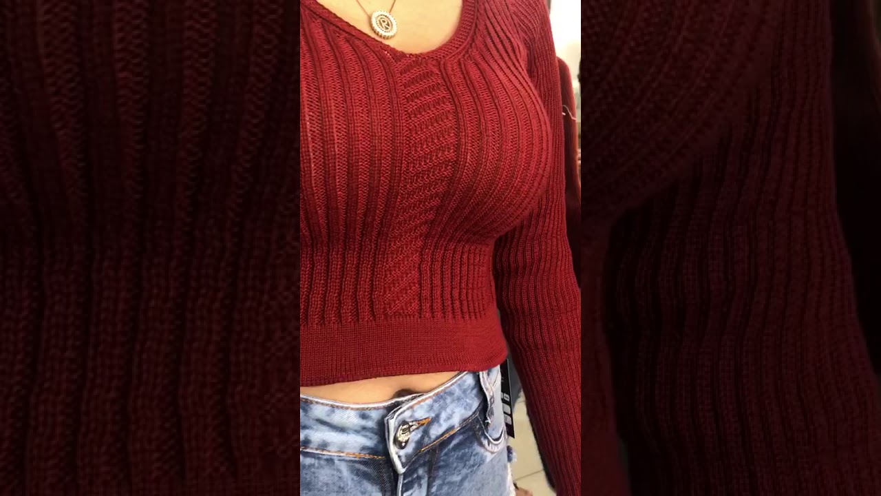 Blusa Cropped Tricot Manga Longa