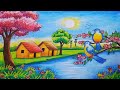 How to draw spring season scenery step by step/ Easy spring season scenery drawing