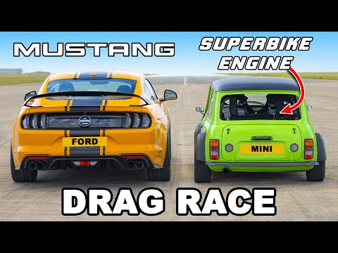 Ford Mustang V8 v Hayabusa-powered Mini: DRAG RACE