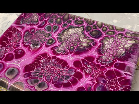 #111 Dark & Sultry Hexagon Bloom and Cellicious Swipe | Acrylic Pour Painting | Fluid Abstract Art