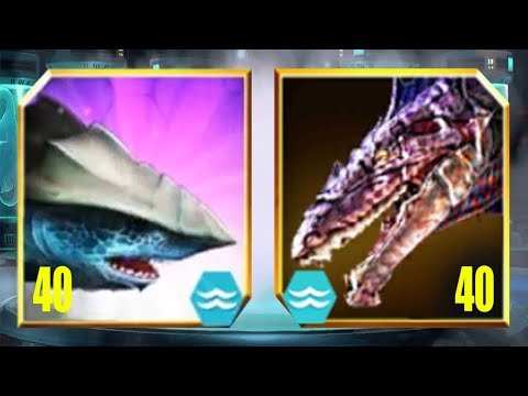 MEGARCHELON (MEGALODON HYBRID) Vs DUNKLEOSAURUS (MOSASAURUS HYBRID) - Jurassic World The Game