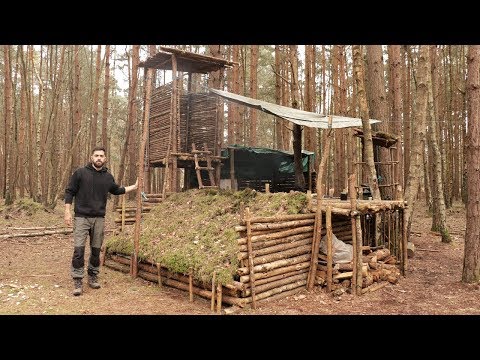 Bushcraft Camp - Solo Overnight in the Super Shelter, Axe, Campfire, Lean to Shelter
