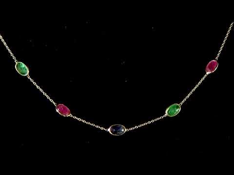 14k Yellow Gold 11.21ct (TW) Ruby, Blue Sapphire and Emerald Necklace