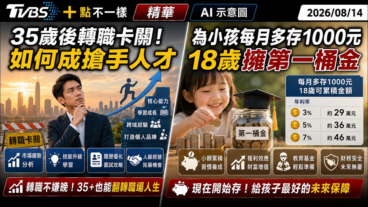 【十點不一樣】要聞焦點話題PODCAST|20260814 35歲後轉職卡關!如何成搶手人才 為小孩每月多存1000元 18歲擁第一桶金@TVBSNEWS02 │ TVBS新聞網