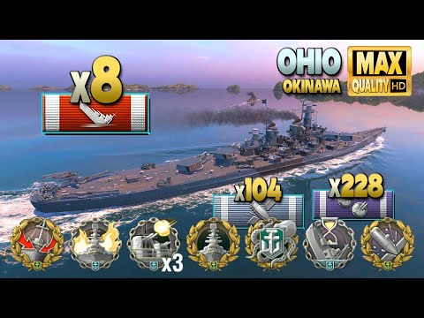 Battleship Ohio: 347k on map Okinawa - World of Warships