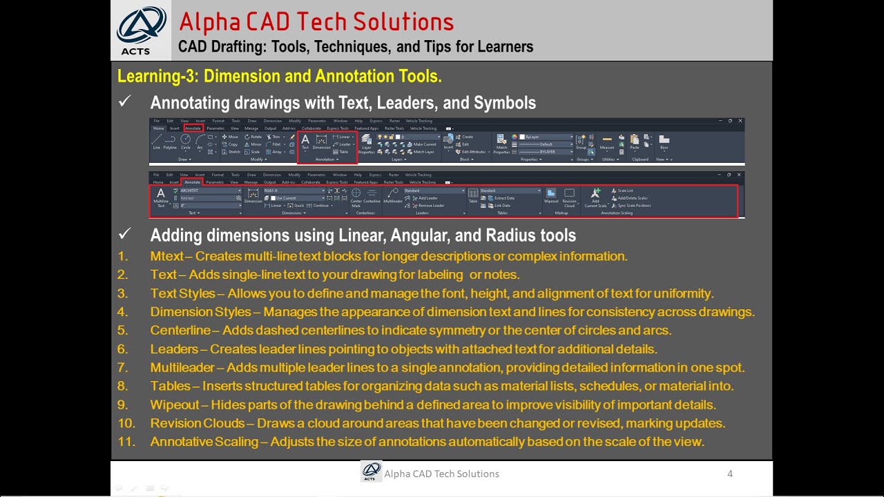 Learning-3 Dimension and Annotation Tools Commands in AutoCAD 2024