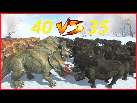 40x TRICERATOPS VS 35x WOOLLY RHINO - ANIMAL REVOLT BATTLE SIMULATOR