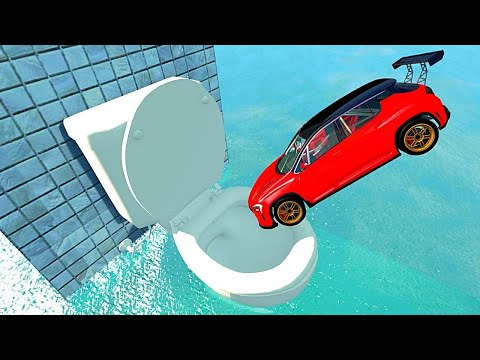 Cars Jumping Into a Gigantic Toilet - BeamNG Drive | 3xC