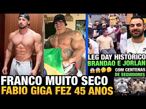 FRANCO MOSTRA SHAPE MUITO SECO - GIGA ENORME AOS 45 ANOS - BRANDÃO E JORLAN FAZEM LEG DAY INSANO