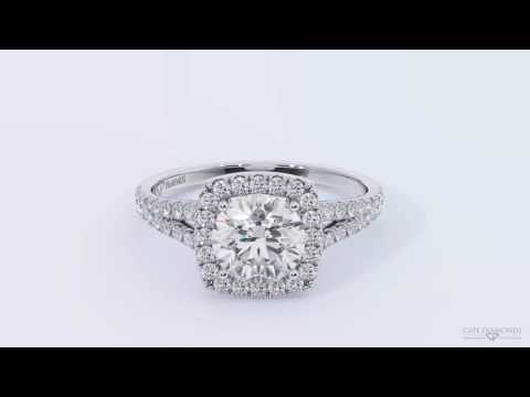 Split Band Halo Round Cut White Gold Diamond Engagement Rings - Cape Diamonds