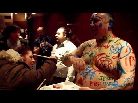 Paul Bellini being painted at the Kids in the Hall live show