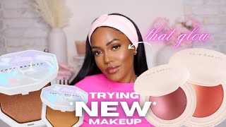 NEW* FENTY BEAUTY DEMI'GLOW HIGHLIGHTERS + RARE BEAUTY POWDER BLUSHES | SWATCHES ON DARK SKIN