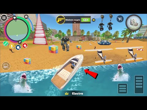 Rope Hero Vice Town (rope hero drive airplane and stunt performing) Flies an airplane using a rope