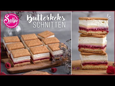 Butterkeks-Schnitte mit Vanillepudding, Fruchtschicht und Sahne / Sallys Welt