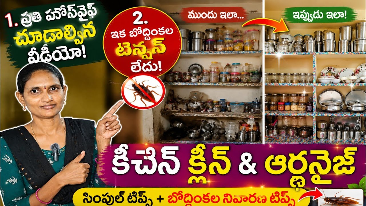 Kitchen Cleaning & Organization 2026 | బొద్దింకలు ఇంట్లోకి రాకుండా చేసే సింపుల్ Kitchen Tips