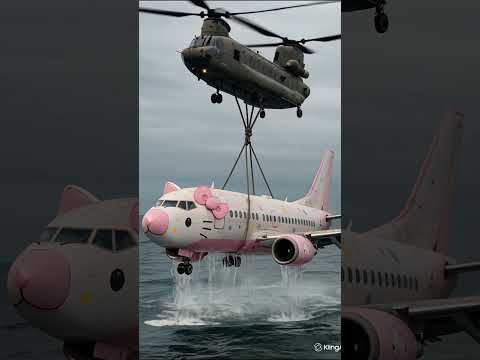 Helicopter Lifts Hello Kitty Plane!