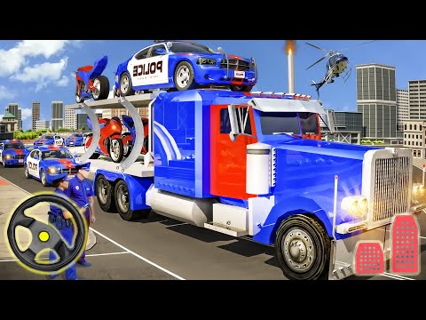 US Police Multi Level Car Transporter Truck 2021 - Rescue Car Parking | Android Gameplay