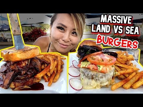 MASSIVE LAND AND SEA BURGERS at Joey C's Boathouse in Stratford, CT!! #RainaisCrazy