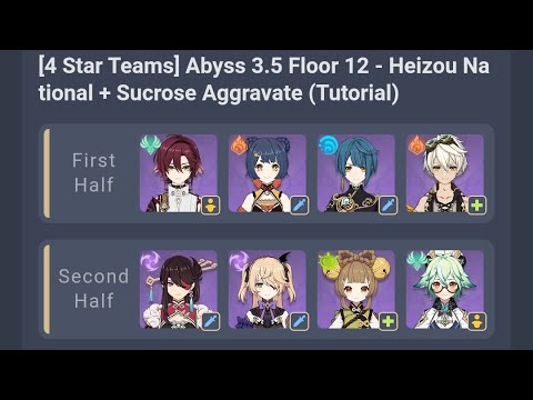 [4 Star Teams] Abyss 3.5 Floor 12 - Heizou National + Sucrose Aggravate (CC Tutorial)