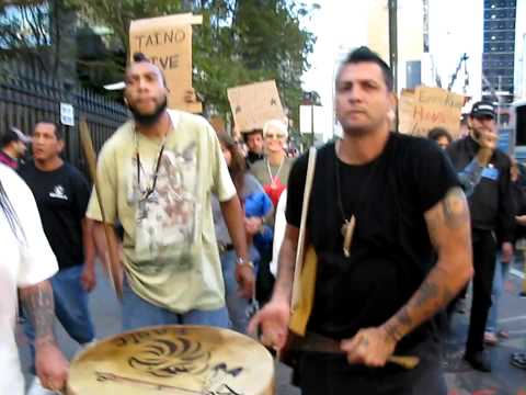 Marching through Time Square (Anti Columbus day)