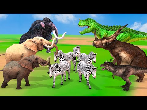 Dinosaurs vs Wild Animals The Toughest of all Woolly Mammoth Elephant - Animals Revolt Battle