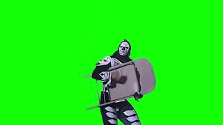 La Parka air guitar with a chair green screen