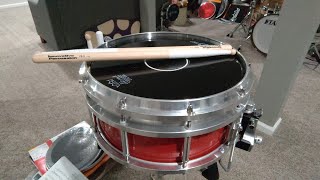 Video thumbnail for Super Shorty Pearl Marching Snare with VINTAGE KEVLAR drumhead: Remo Falams II by Justin McGruder