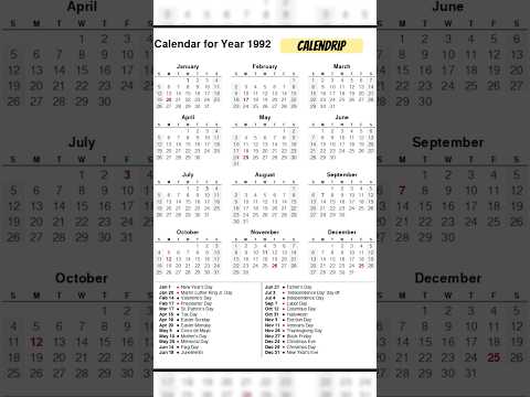 Calendar 1992 #monthsoftheyear