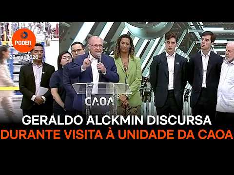 Geraldo Alckmin discursa durante visita à unidade da Caoa em Anápolis