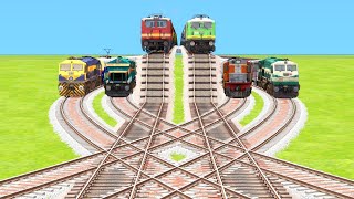 SIX TRAINS CROSS THROUGH DOUBLE X SHAPE BUMPY RAILROAD TRACKS🔺Train Simulator 2024 | Trains Gaming