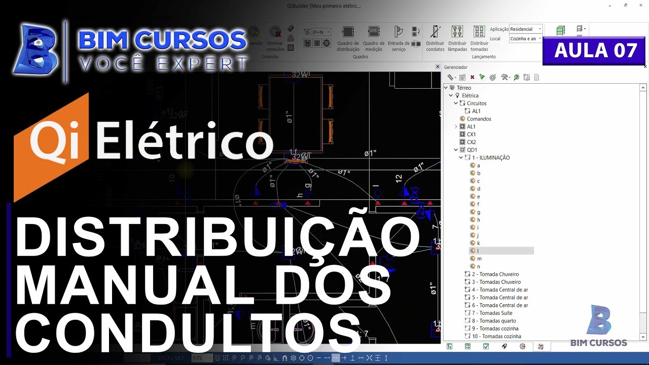 QiBuilder - Aula 07 - Distribução manual de condutos no QIEletrico  - BIM CURSOS