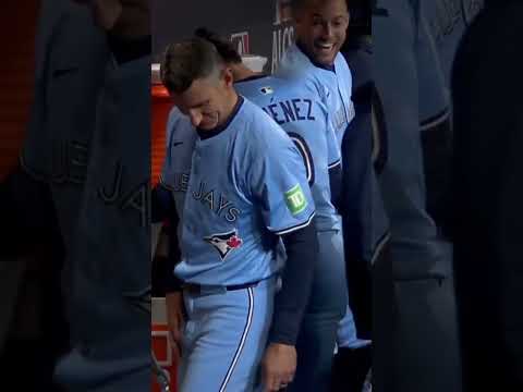 Ernie Clement reacts to Max Scherzer telling the Blue Jays coach to go away