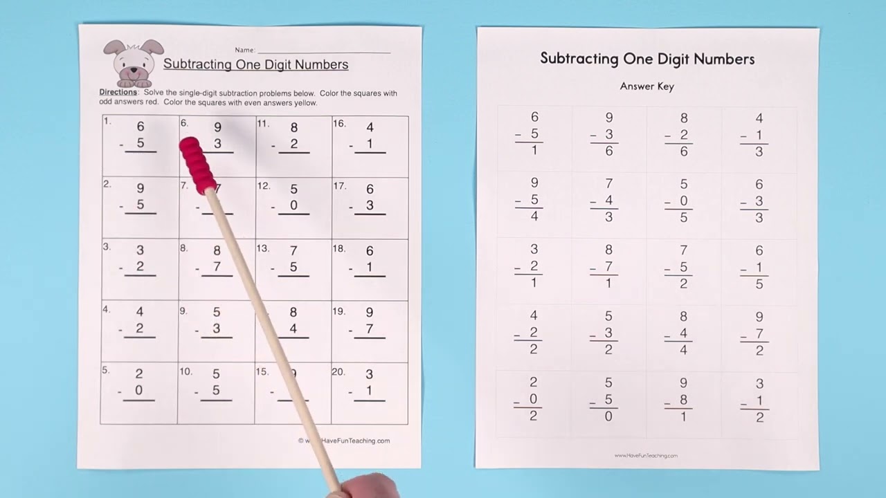 Single Digit Subtraction Worksheet
