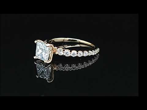 2.11 ct. Princess Cut Engagement Ring with Graduating Accent Diamonds in Yellow Gold