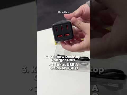 Gambar Krisbow Desktop Charger 3 USB-A & 2 USB-C GaN 75 Watt - Hitam