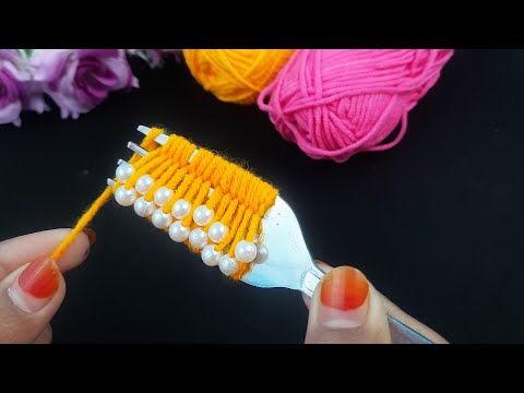 It's so Beautiful !! Super easy flower making with fork and yarn - Woolen flower decor idea