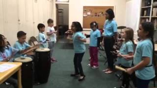 The AMB Drummy Bears Percussion Team perform Teacher Lorena's Drum Circle Song