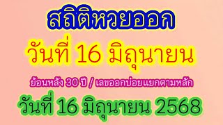 สถิติหวยออกวันที่ 16 มิถุนายน ย้อนหลัง 30 ปี แนวทาง16/6/68