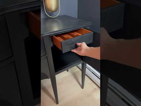 Mid-Century Modern Buffet – Solid Wood, Black Finish, Brass Accents