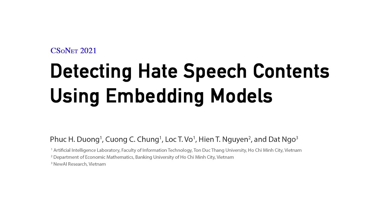[CSoNet 2021] Detecting Hate Speech Contents Using Embedding Models