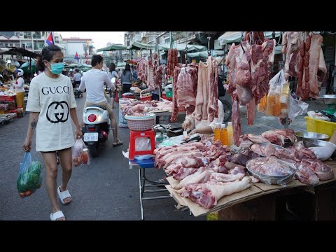 Tuol Tumpoung Evening Street Market - Plenty Fresh Durian, Vegetable, Brain Pigs, Pork, Beef & More