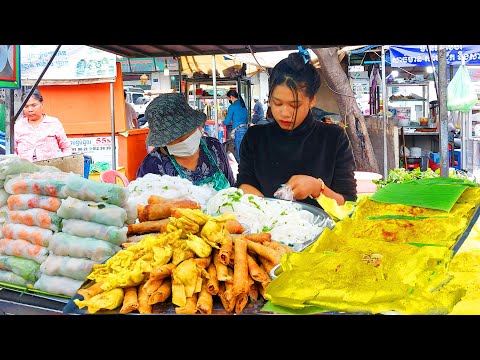 So Popular Street Food - Cambodia Yellow Pancake, Spring Roll, Fried Rice, Noodles, Sandwich