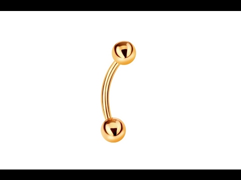 Jewellery - Piercing made of yellow 9K gold - two shiny smooth balls, bent barbell
