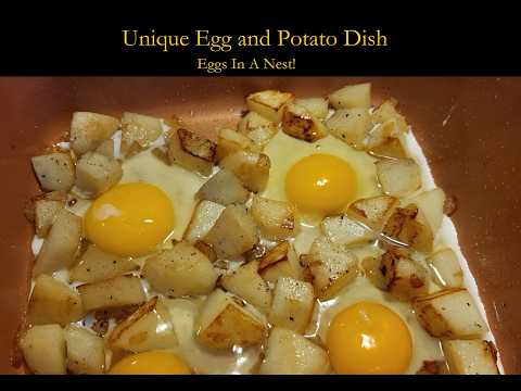 Eggs Nestled in a Nest of Potatoes Cheese and Bacon