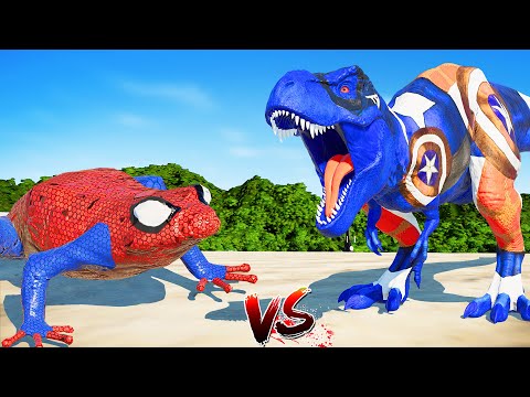 (🌍Jurassic World Evolution🌍) SpiderMan Frog vs Captain T-Rex Dinosaurs Fight!!!! #dinosaurs