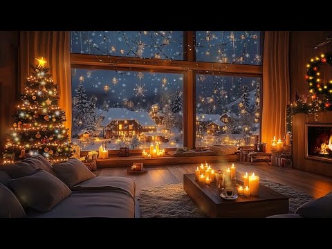 Ambiance chaleureuse de cabane de Noël | Nuit enneigée, cheminée et bougies pour dormir et se dét...