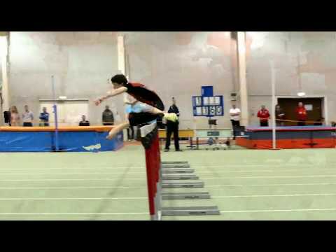 60 m-es gátfutás junior férfi 2. előfutam — Eszes Dániel gátvétele