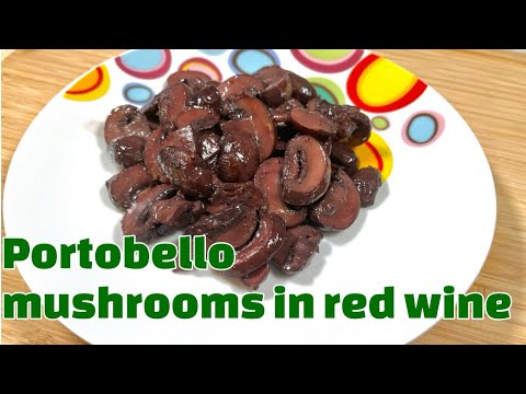 Portobello mushrooms in red wine