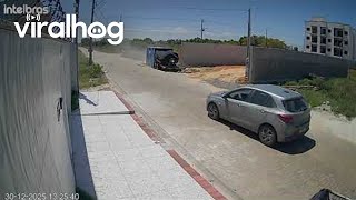 Runaway Boat Trailer Collides With Container || ViralHog