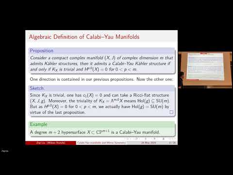 4. Calabi-Yau manifolds, string theory and mirror symmetry (24/05/2024)